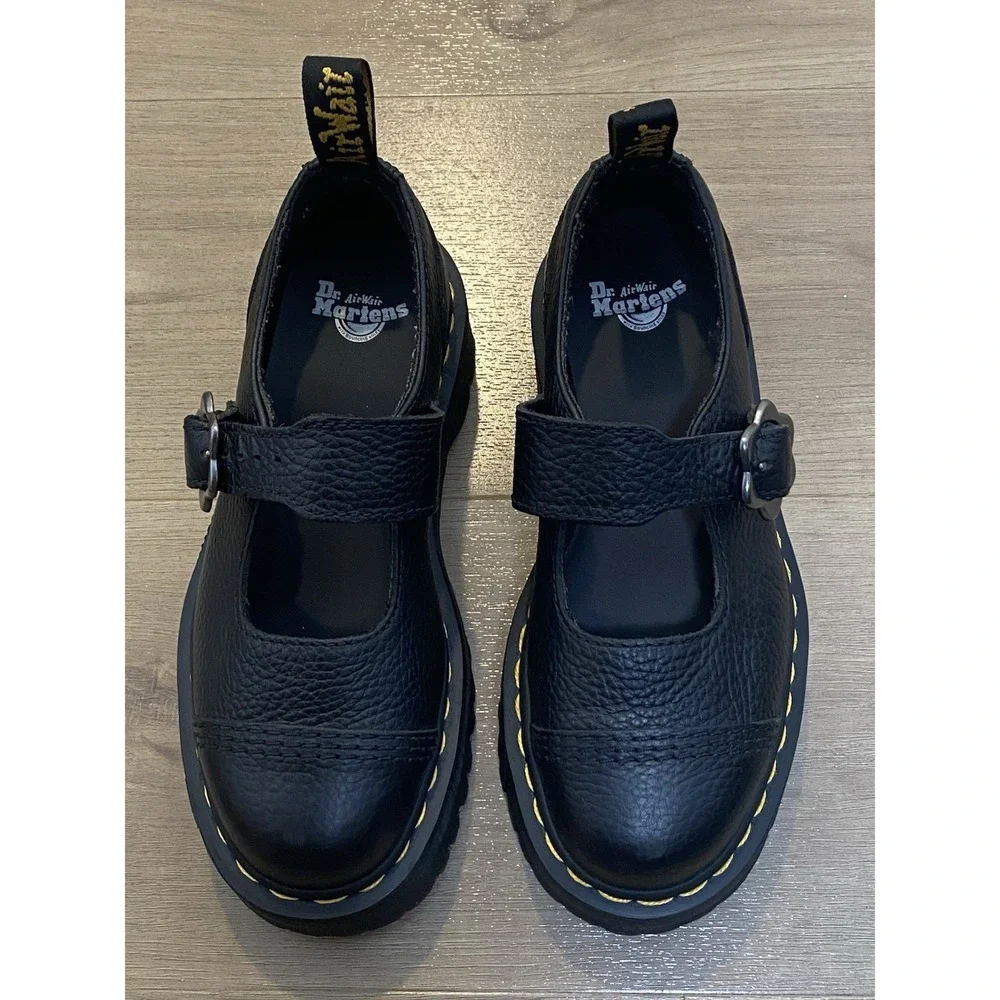 Dr. Martens Addina Flower Black Buckle Platform Mary Jane Shoes Women's US 5